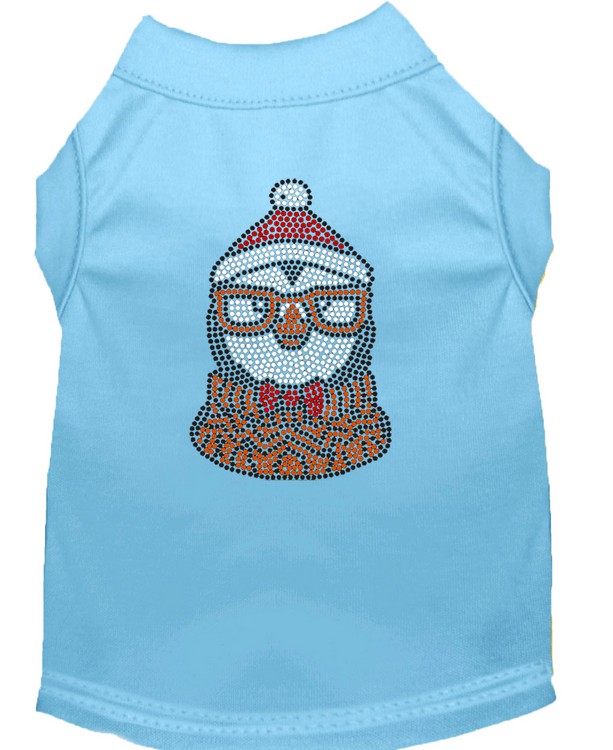 Hipster Penguin Rhinestone Dog Shirt Baby Blue XS